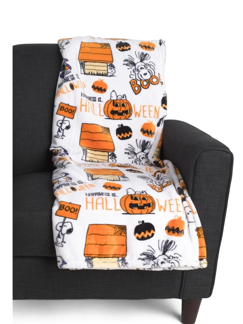 🧡▪️Peanuts ▪️Halloween Throw 60x 70 Inch Blanket - White & Orange (HTO)